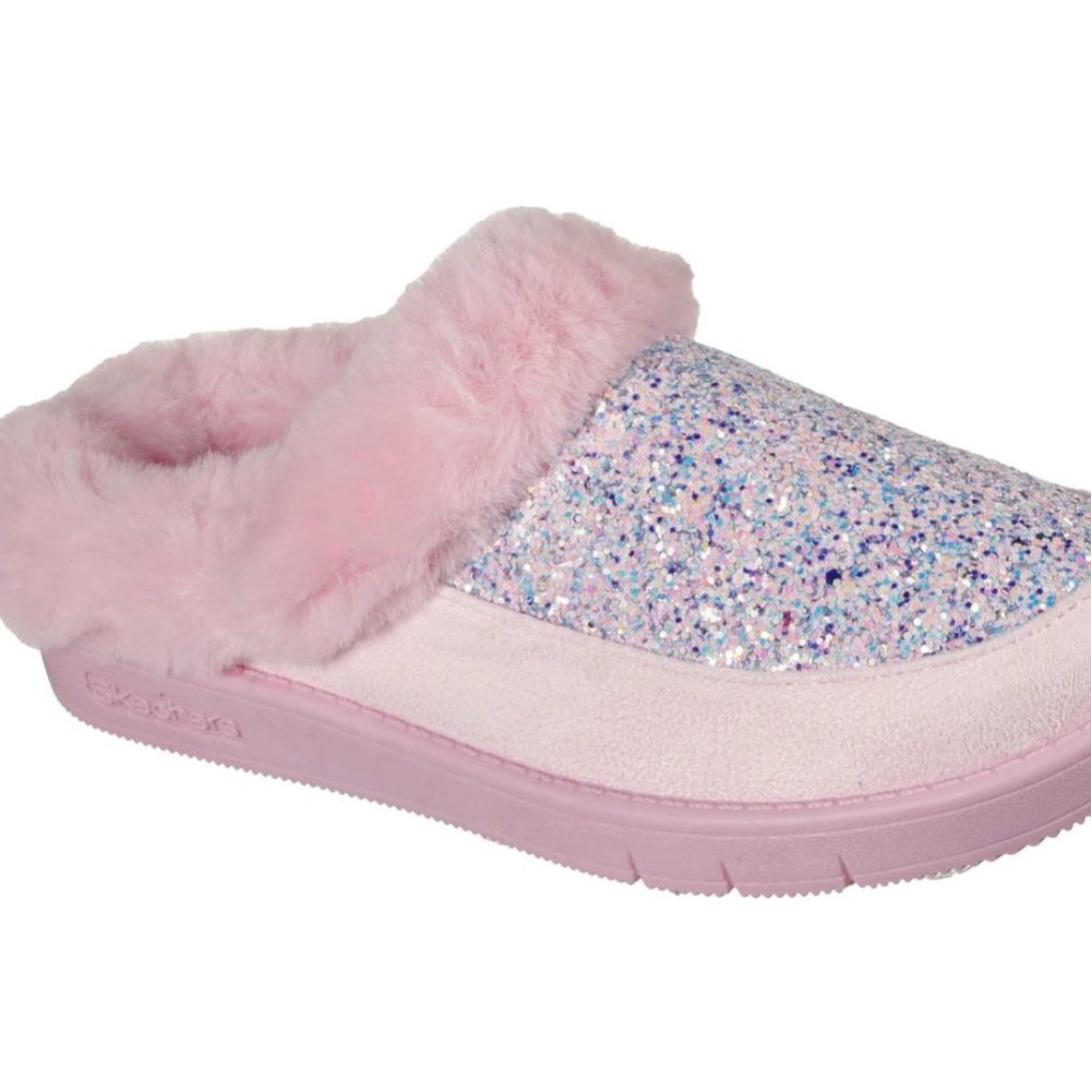 Girls Skechers Pink Glittery Girls Sleepy Slides
